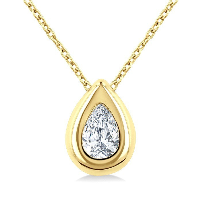 1/3 Ctw Bezel Set Pear Cut Diamond Bubble Fashion Pendant With Chain in 14K Yellow Gold