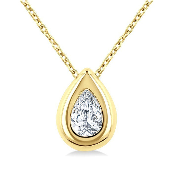 1/3 Ctw Bezel Set Pear Cut Diamond Bubble Fashion Pendant With Chain in 14K Yellow Gold