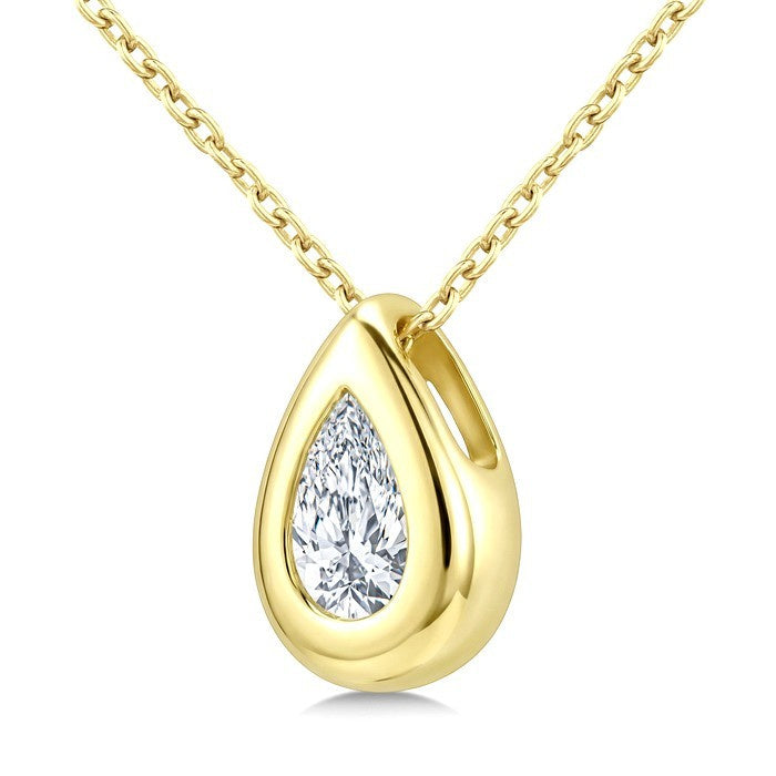 1/3 Ctw Bezel Set Pear Cut Diamond Bubble Fashion Pendant With Chain in 14K Yellow Gold