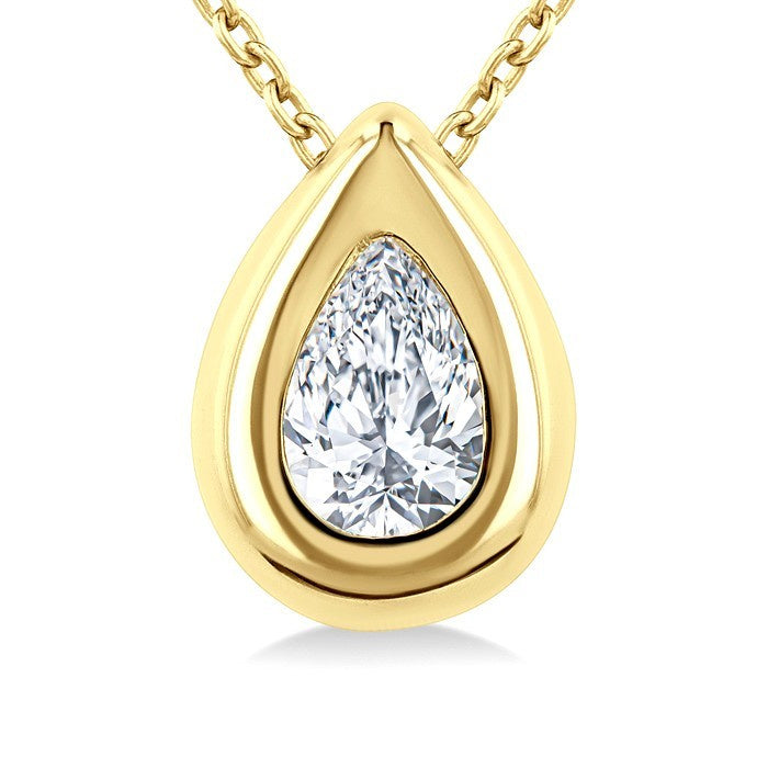 1/3 Ctw Bezel Set Pear Cut Diamond Bubble Fashion Pendant With Chain in 14K Yellow Gold