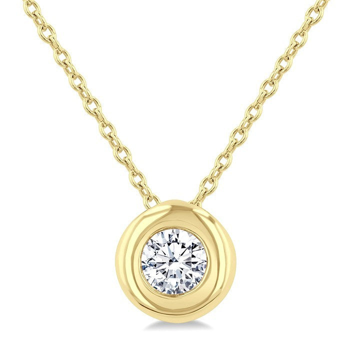 1/3 Ctw Bubble Bezel Set Round Cut Diamond Fashion Pendant With Chain in 14K Yellow Gold