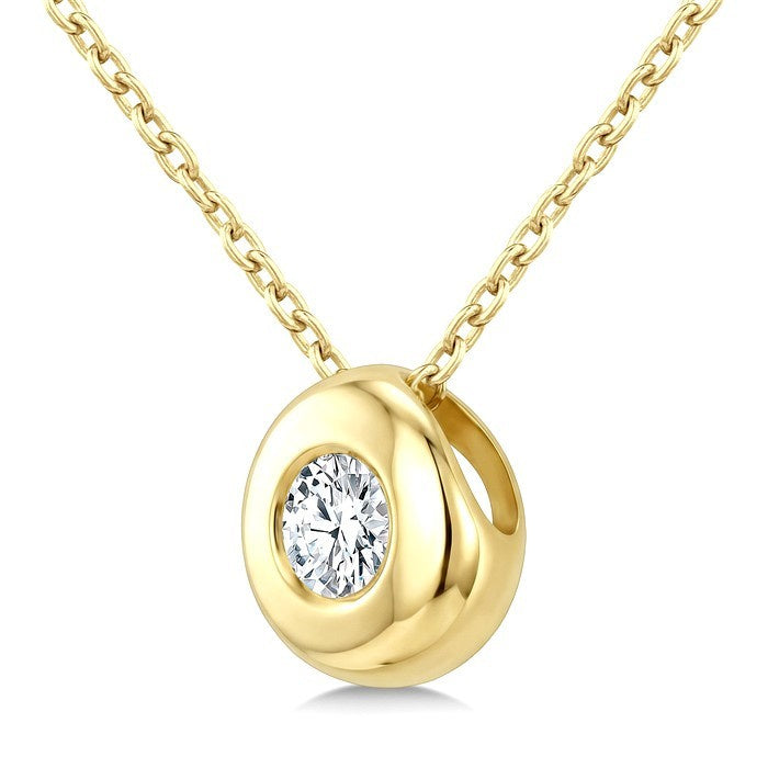 1/3 Ctw Bubble Bezel Set Round Cut Diamond Fashion Pendant With Chain in 14K Yellow Gold