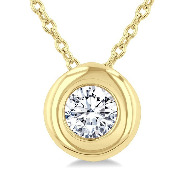 1/3 Ctw Bubble Bezel Set Round Cut Diamond Fashion Pendant With Chain in 14K Yellow Gold