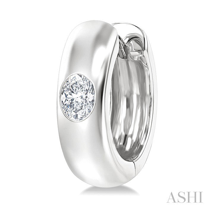 1/3 Ctw Bezel Set Oval Cut Diamond Fashion Huggie Earrings in 14K White Gold