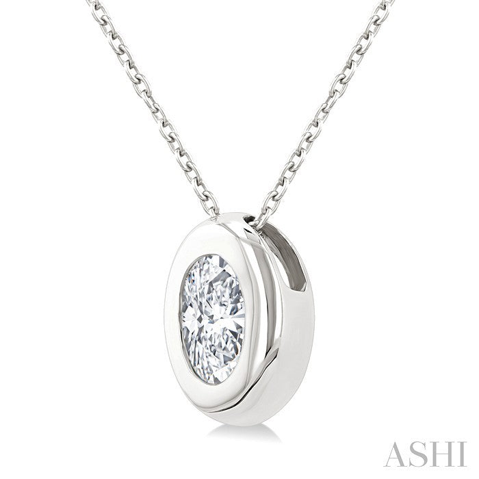 1/3 Ctw Bezel Set Oval Cut Diamond Bubble Fashion Pendant With Chain in 14K White Gold