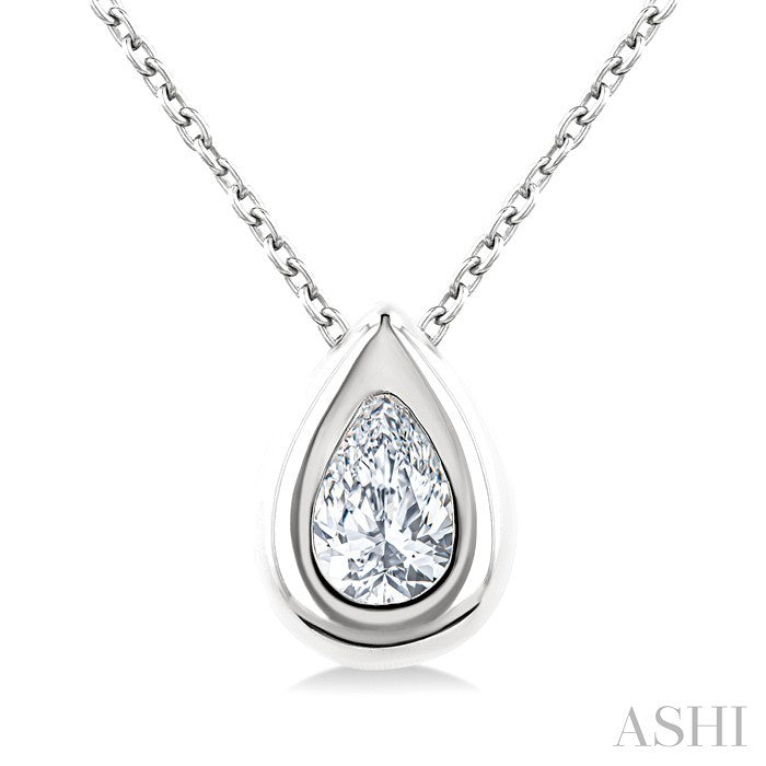 1/3 Ctw Bezel Set Pear Cut Diamond Bubble Fashion Pendant With Chain in 14K White Gold