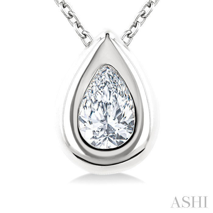 1/3 Ctw Bezel Set Pear Cut Diamond Bubble Fashion Pendant With Chain in 14K White Gold