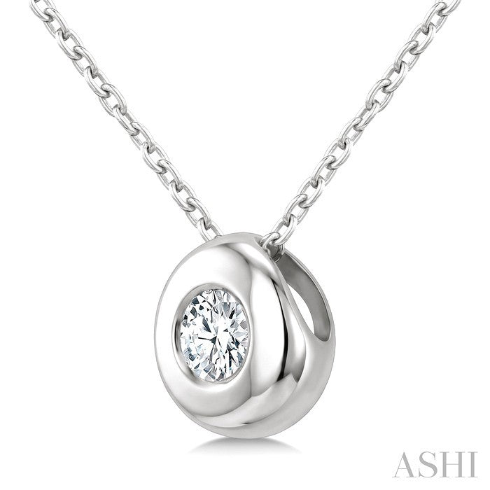 1/3 Ctw Bubble Bezel Set Round Cut Diamond Fashion Pendant With Chain in 14K White Gold