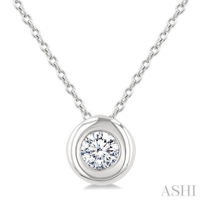 1/3 Ctw Bubble Bezel Set Round Cut Diamond Fashion Pendant With Chain in 14K White Gold