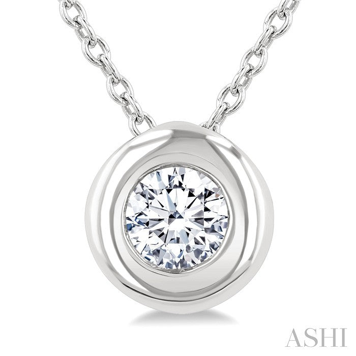 1/3 Ctw Bubble Bezel Set Round Cut Diamond Fashion Pendant With Chain in 14K White Gold