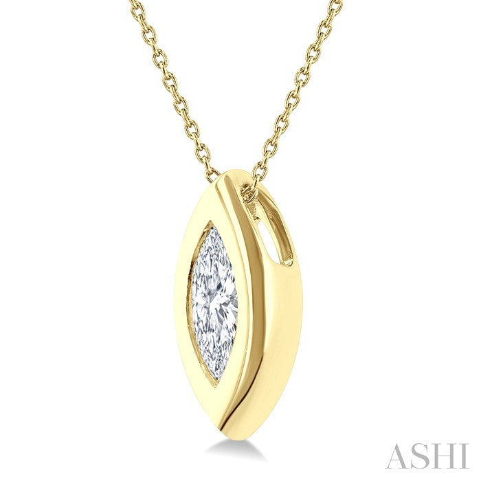 1/3 Ctw Bezel Set Marquise Cut Diamond Bubble Fashion Pendant With Chain in 14K Yellow Gold