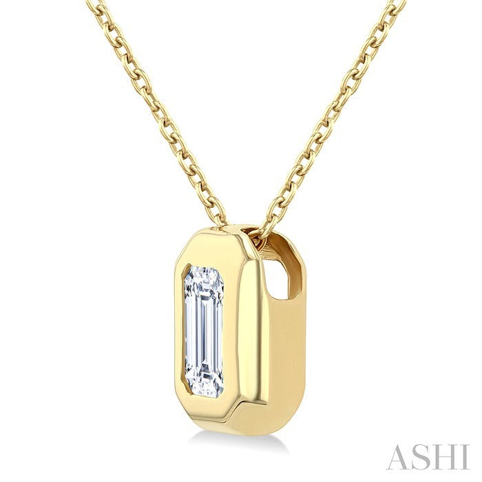 1/3 Ctw Bezel Set Emerald Cut Diamond Bubble Fashion Pendant With Chain in 14K Yellow Gold