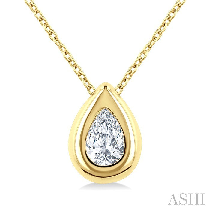 1/3 Ctw Bezel Set Pear Cut Diamond Bubble Fashion Pendant With Chain in 14K Yellow Gold
