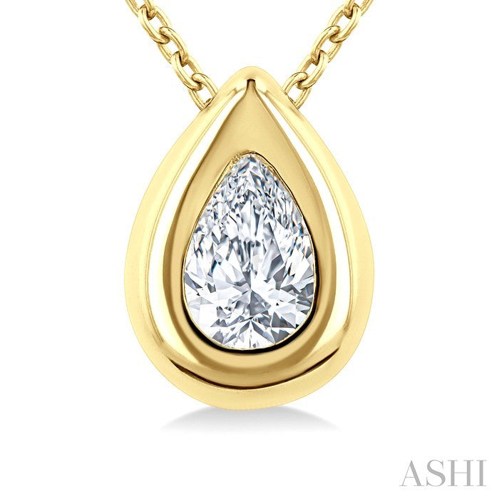 1/3 Ctw Bezel Set Pear Cut Diamond Bubble Fashion Pendant With Chain in 14K Yellow Gold
