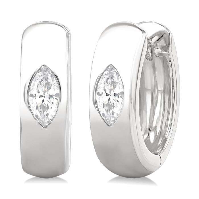 Marquise Shape Bezel Set Diamond Huggie Fashion Earrings