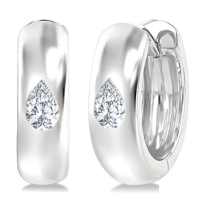 1/4 Ctw Bezel Set Pear Cut Diamond Fashion Huggie Earrings in 14K White Gold