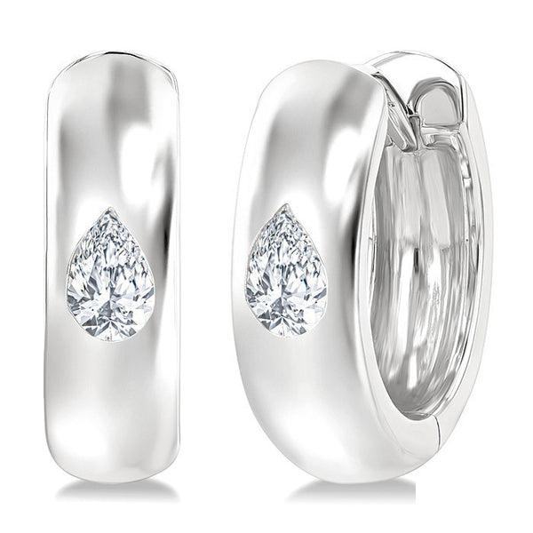 1/4 Ctw Bezel Set Pear Cut Diamond Fashion Huggie Earrings in 14K White Gold