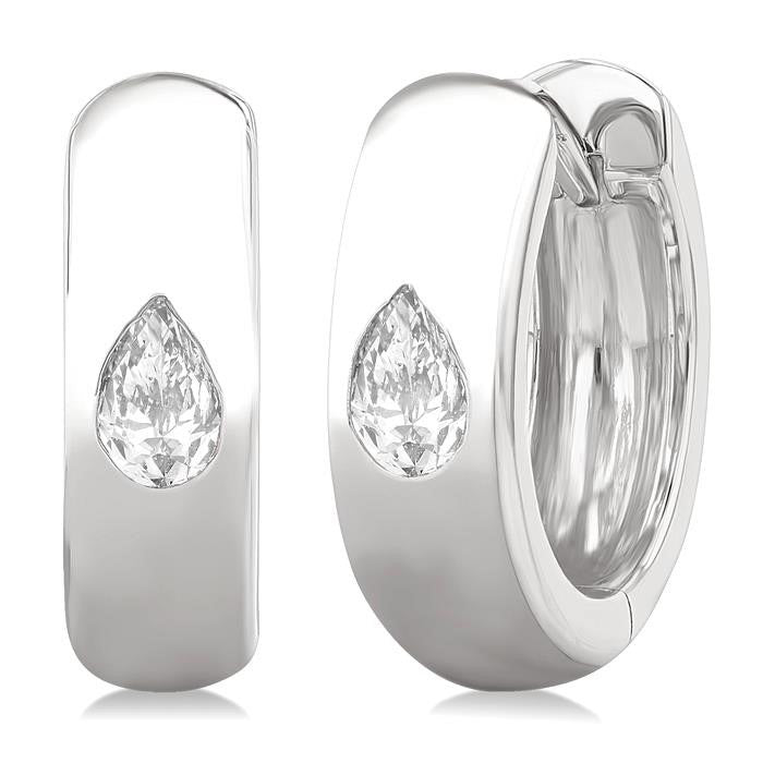 Pear Shape Bezel Set Diamond Huggie Fashion Earrings