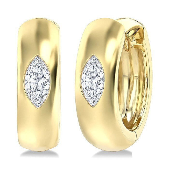 1/4 Ctw Bezel Set Marquise Cut Diamond Fashion Huggie Earrings in 14K Yellow Gold