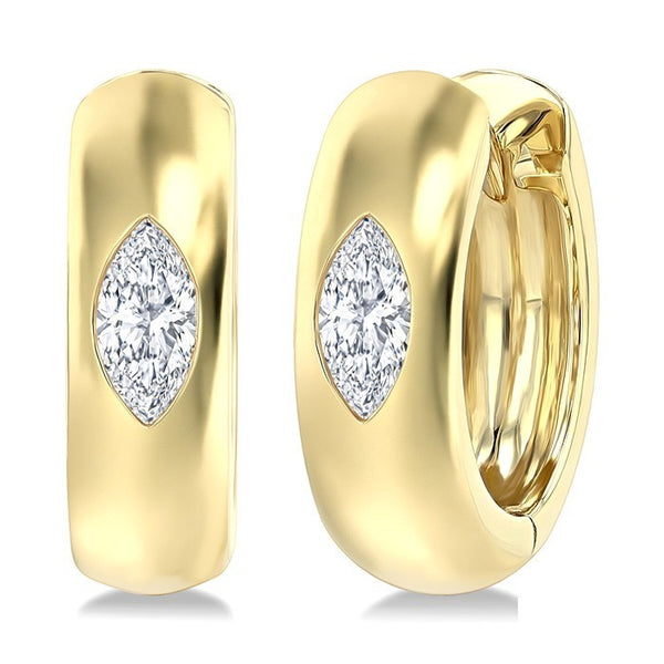 1/4 Ctw Bezel Set Marquise Cut Diamond Fashion Huggie Earrings in 14K Yellow Gold