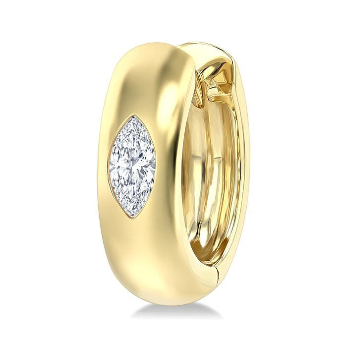 1/4 Ctw Bezel Set Marquise Cut Diamond Fashion Huggie Earrings in 14K Yellow Gold