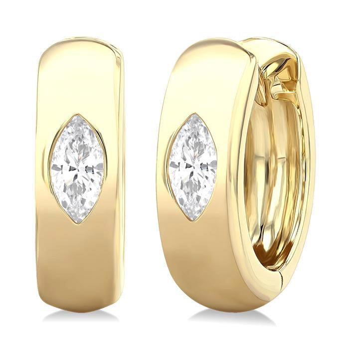 Marquise Shape Bezel Set Diamond Huggie Fashion Earrings