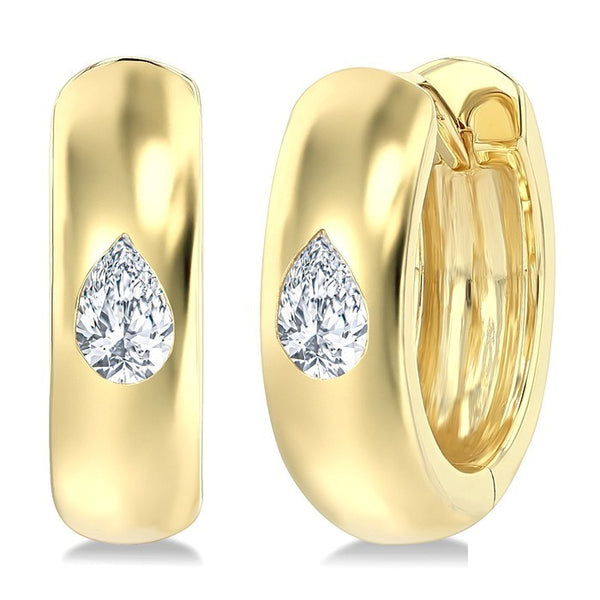1/4 Ctw Bezel Set Pear Cut Diamond Fashion Huggie Earrings in 14K Yellow Gold