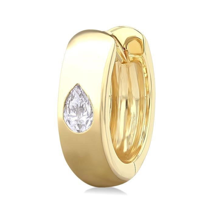 Pear Shape Bezel Set Diamond Huggie Fashion Earrings