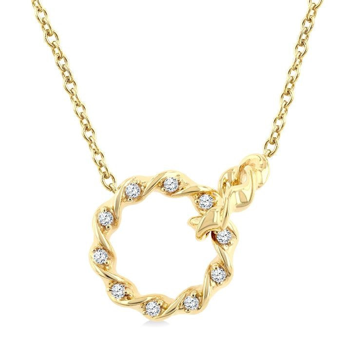 1/10 Ctw Round Cut Diamond Interlocked Circle Fashion Petite Pendant With Chain in 10K Yellow Gold