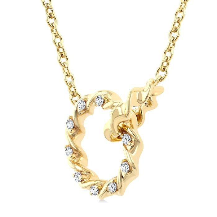 1/10 Ctw Round Cut Diamond Interlocked Circle Fashion Petite Pendant With Chain in 10K Yellow Gold