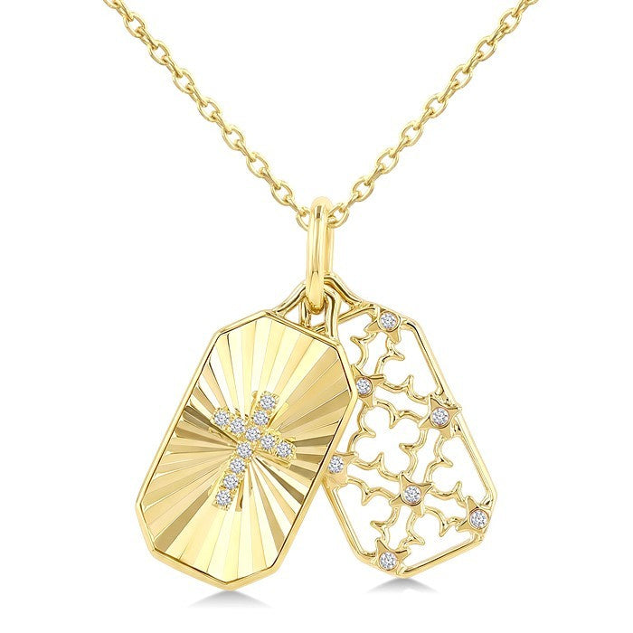 1/20 Ctw Octagonal Shape Fluted Cross & Lattice Medallion Round Cut Diamond  Fashion Pendant With Chain in 10K Yellow Gold