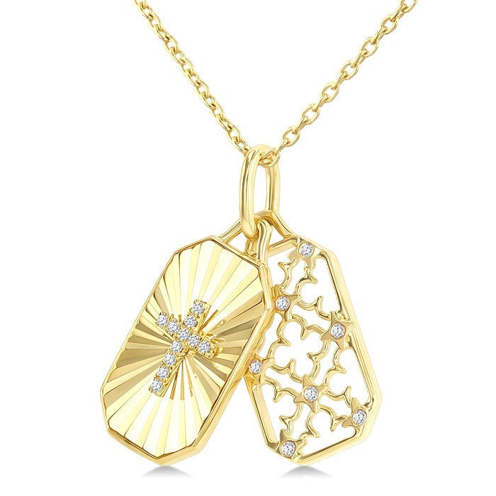 1/20 Ctw Octagonal Shape Fluted Cross & Lattice Medallion Round Cut Diamond  Fashion Pendant With Chain in 10K Yellow Gold