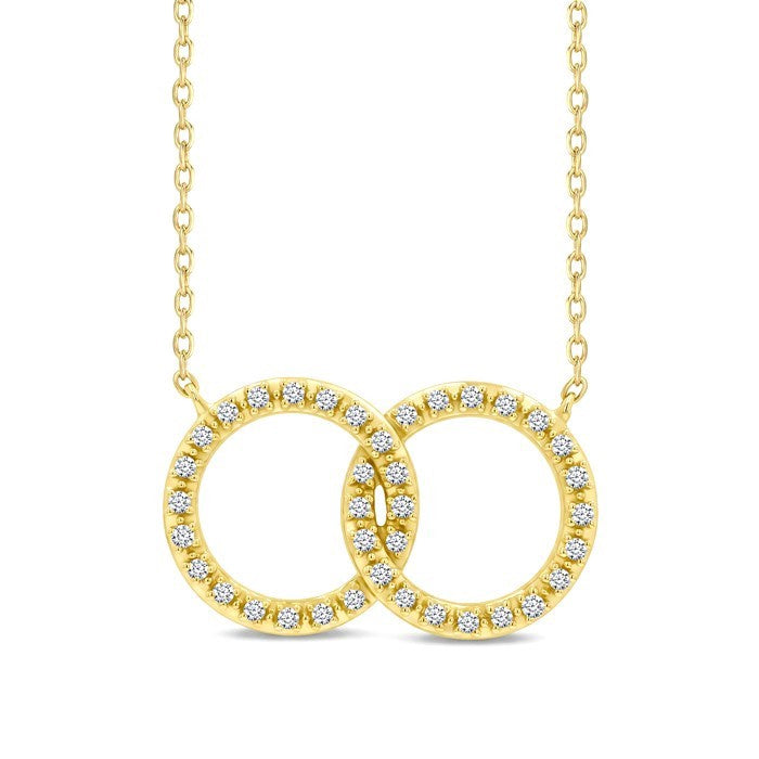 1/8 Ctw Round Cut Diamond Interlocked Circle Fashion Petite Pendant With Chain in 10K Yellow Gold