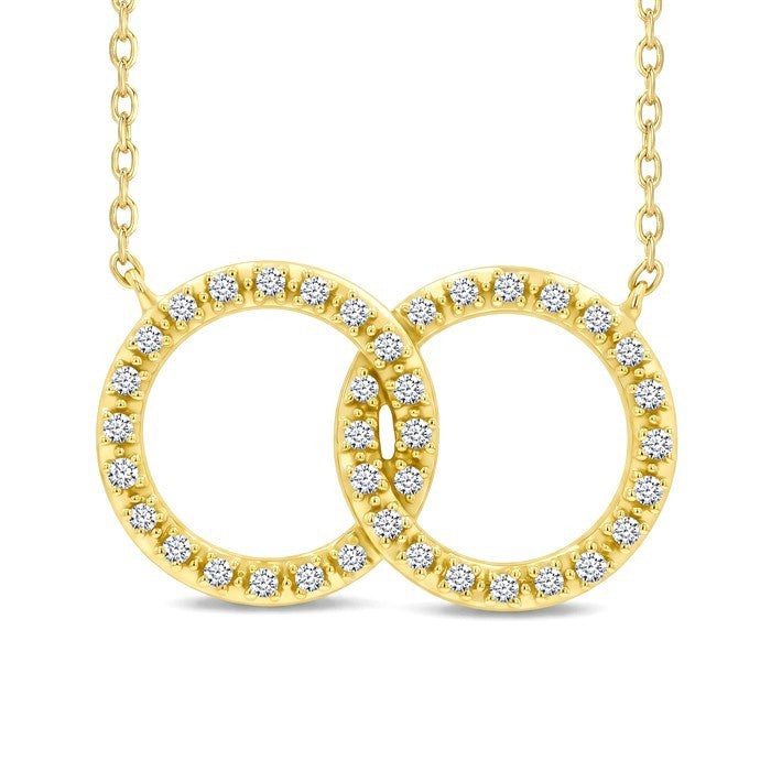 1/8 Ctw Round Cut Diamond Interlocked Circle Fashion Petite Pendant With Chain in 10K Yellow Gold