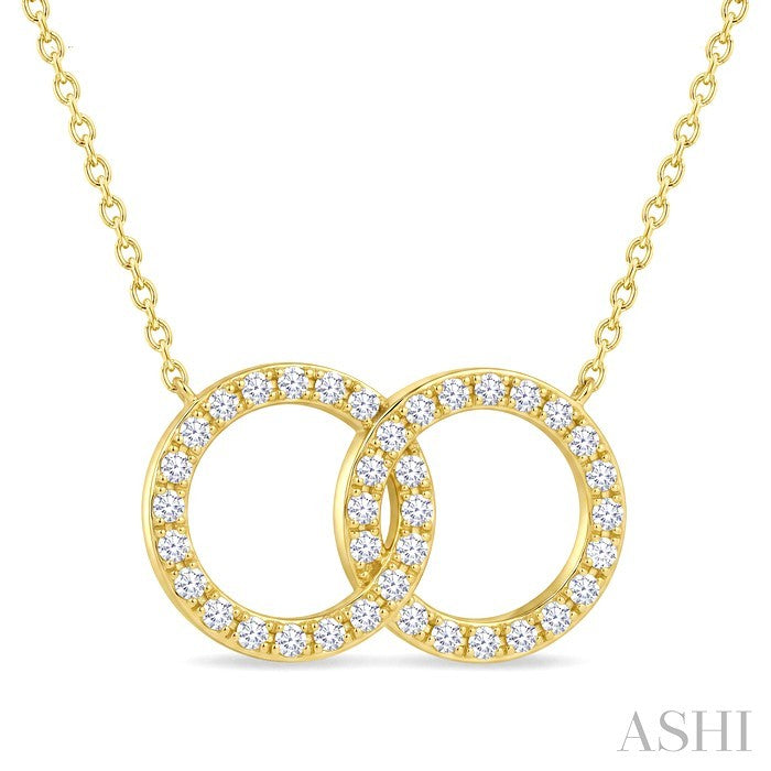 1/8 Ctw Round Cut Diamond Interlocked Circle Fashion Petite Pendant With Chain in 10K Yellow Gold