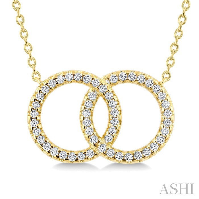 1/8 Ctw Round Cut Diamond Interlocked Circle Fashion Petite Pendant With Chain in 10K Yellow Gold