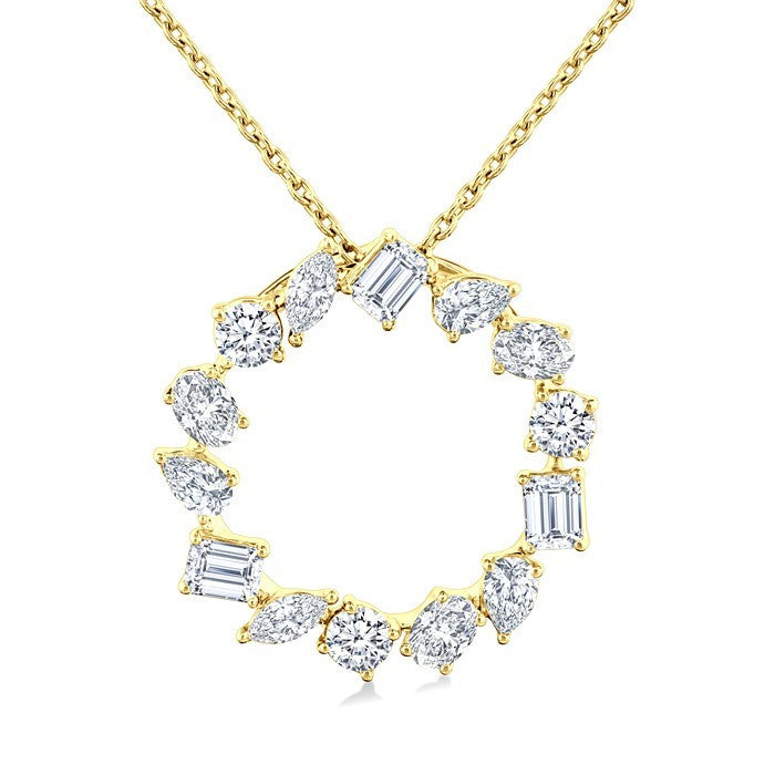 1 Ctw Circle Multi-Cut Diamond Fashion Pendant With Chain in 14K Yellow Gold