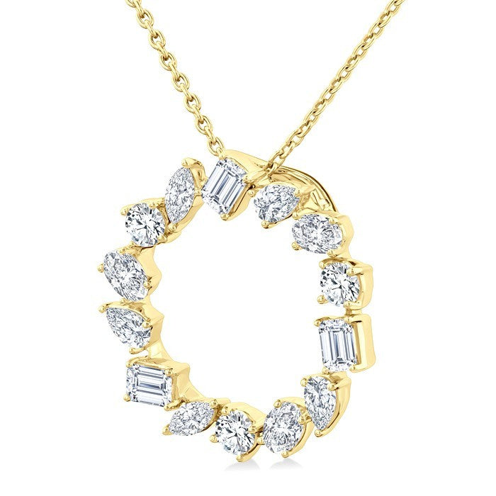 1 Ctw Circle Multi-Cut Diamond Fashion Pendant With Chain in 14K Yellow Gold