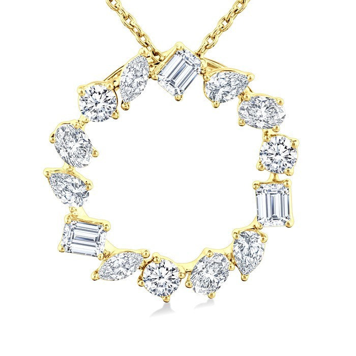 1 Ctw Circle Multi-Cut Diamond Fashion Pendant With Chain in 14K Yellow Gold