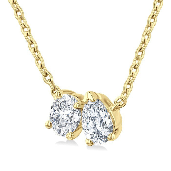 1/3 Ctw Toi Et Moi Oval and Pear Cut Diamond Pendant With Chain in 14K Yellow Gold