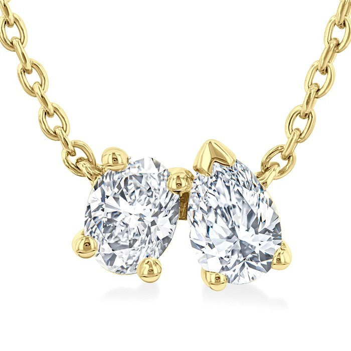 1/3 Ctw Toi Et Moi Oval and Pear Cut Diamond Pendant With Chain in 14K Yellow Gold