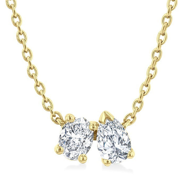 1/3 Ctw Toi Et Moi Oval and Pear Cut Diamond Pendant With Chain in 14K Yellow Gold