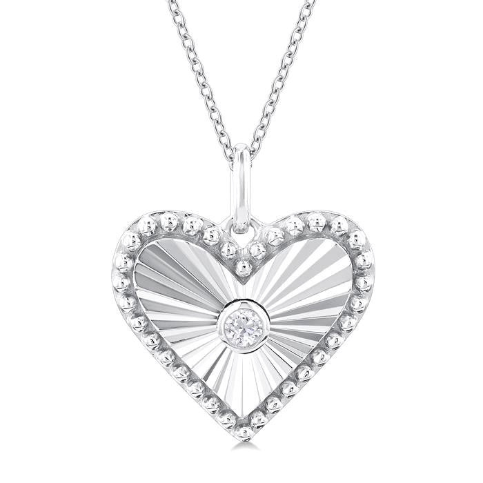 1/20 Ctw Heart fluted medallion Round Cut Diamond Pirouette Pendant With Chain in 10K White Gold