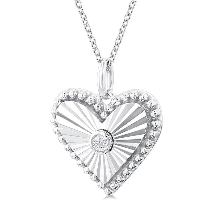 1/20 Ctw Heart fluted medallion Round Cut Diamond Pirouette Pendant With Chain in 10K White Gold