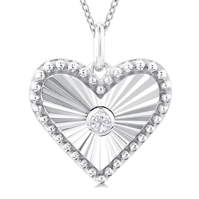 1/20 Ctw Heart fluted medallion Round Cut Diamond Pirouette Pendant With Chain in 10K White Gold