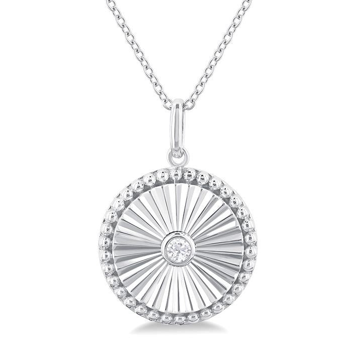 1/20 Ctw Round fluted medallion Round Cut Diamond Pirouette Pendant With Chain in 10K White Gold