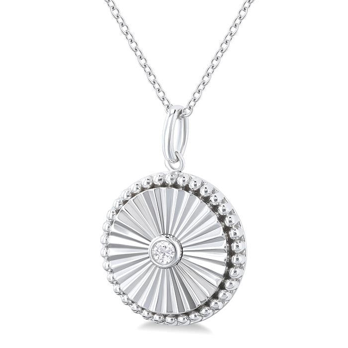 1/20 Ctw Round fluted medallion Round Cut Diamond Pirouette Pendant With Chain in 10K White Gold
