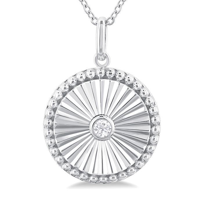 1/20 Ctw Round fluted medallion Round Cut Diamond Pirouette Pendant With Chain in 10K White Gold