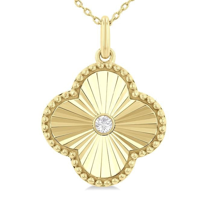 1/20 Ctw Clover Fluted Medallion Round Cut Diamond Pirouette Pendant With Chain in 10K Yellow Gold