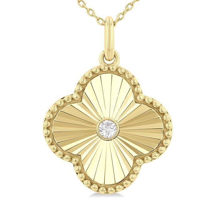 Zofia Lustre Clover Fluted Medallion Diamond Fashion Pendant